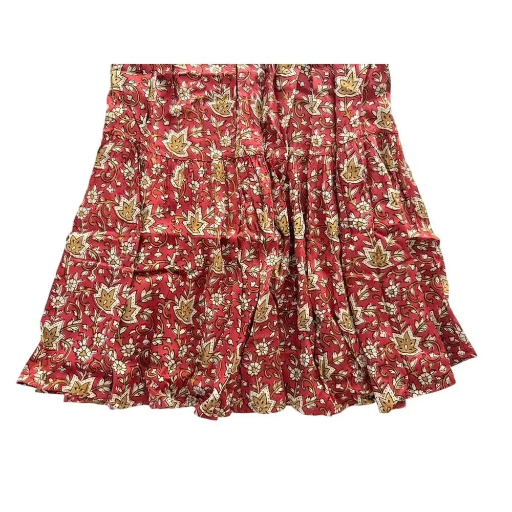 Emerson Fry India Collection Shirred Navi Burgundy Print Skirt Size M/L Maxi